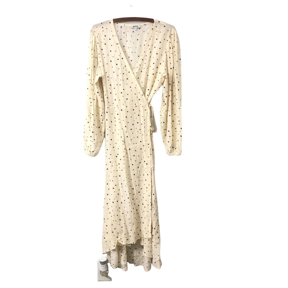 NEED Cream Black Womens Genuine Wrap Midi Dress Stars